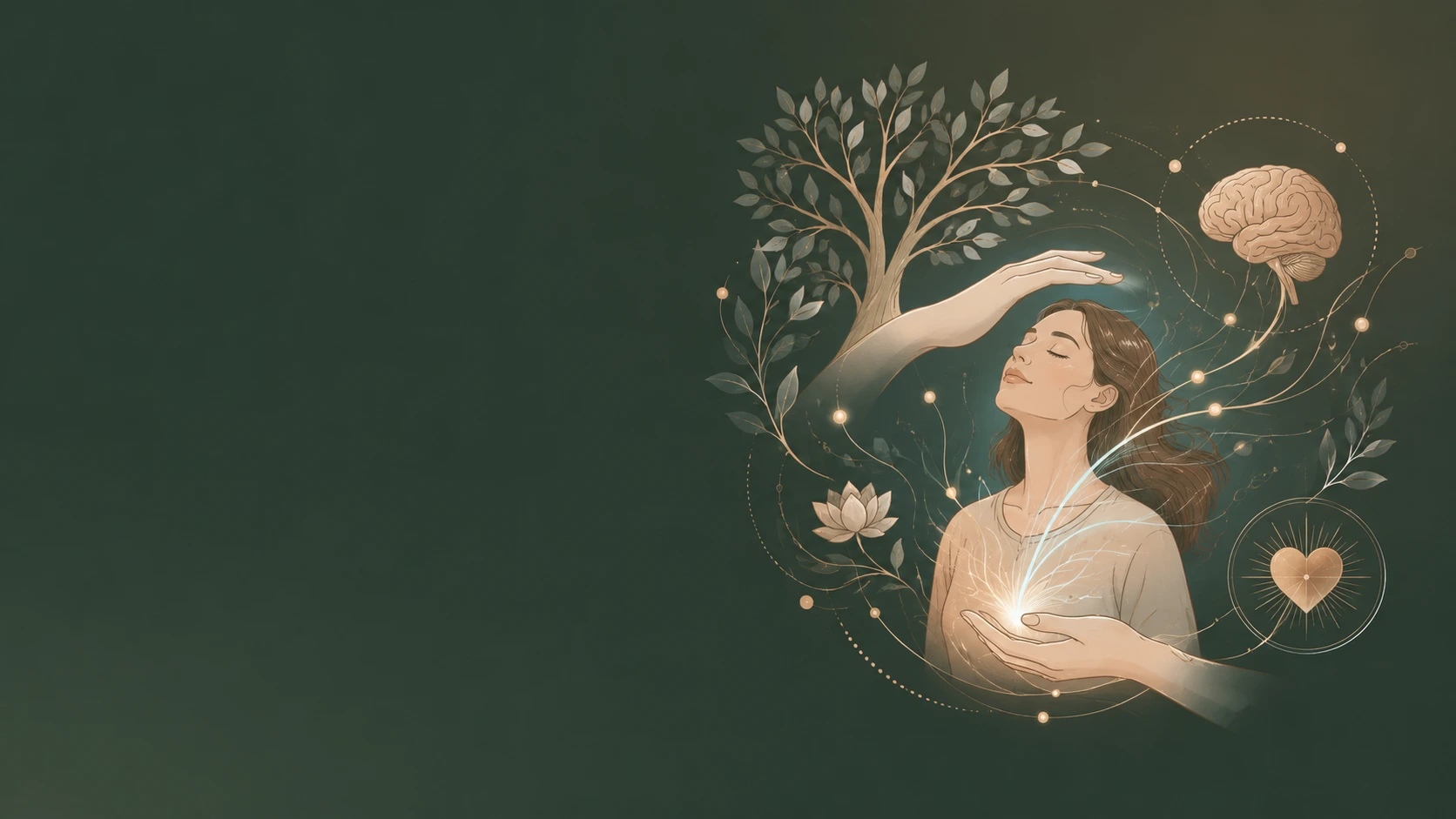 Illustration du mieux-être émotionnel : sérénité, arbre de vie et apaisement
